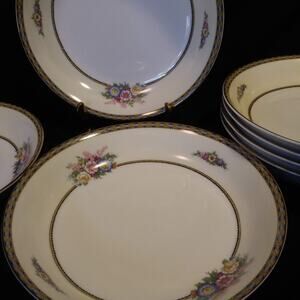 8 Antique 1920s Noritake Fine China Coup Soup Bowls in Juanita 7 1/2 Gold Trim